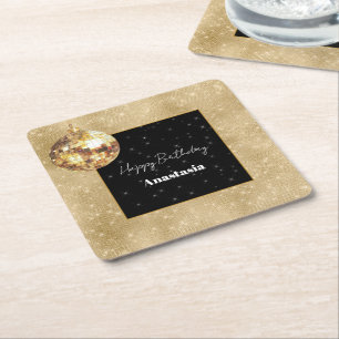 Schwarzes Gold Glam Funkeln Disco-Kugel Geburtstag Rechteckiger Pappuntersetzer