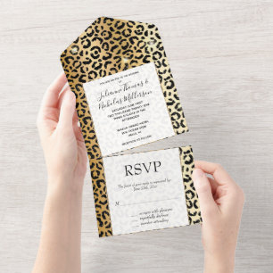 Schwarzes Gold Glam Glitter Leopard All In One Einladung