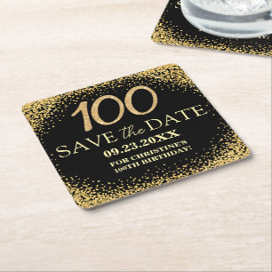 Schwarzes Gold Glitter 100. Geburtstag Save the Da Rechteckiger Pappuntersetzer
