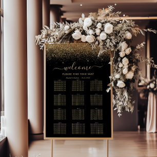 Schwarzes Gold-Glitter-12-Tische-Hochzeits-Sitzpla Poster