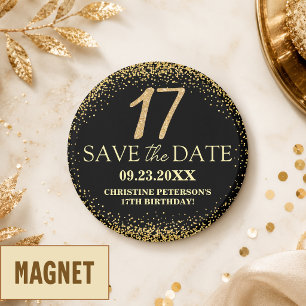 Schwarzes Gold Glitter 17. Geburtstag Save the Dat Magnet