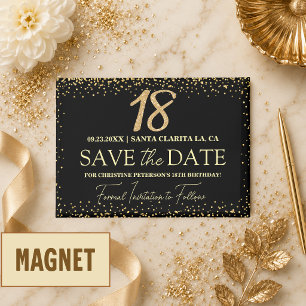 Schwarzes Gold-Glitter 18. Geburtstag Save the Dat Magnet