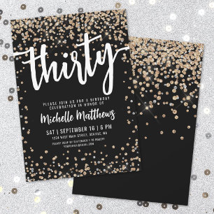 Schwarzes Gold Glitter 30. Geburtstag Einladung
