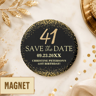 Schwarzes Gold Glitter 41. Geburtstag Save the Dat Magnet