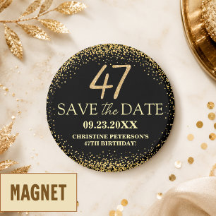 Schwarzes Gold Glitter 47. Geburtstag Save the Dat Magnet