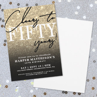 Schwarzes Gold Glitter 50. Geburtstag Einladung