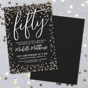 Schwarzes Gold Glitter 50. Geburtstag Einladung