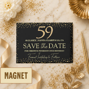 Schwarzes Gold Glitter 59. Geburtstag Save the Dat Magnet