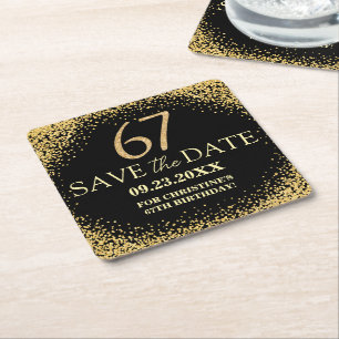 Schwarzes Gold Glitter 67. Geburtstag Save the Dat Rechteckiger Pappuntersetzer