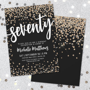 Schwarzes Gold Glitter 70. Geburtstag Einladung