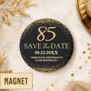Schwarzes Gold-Glitter 85. Geburtstag Save-the-Dat Magnet