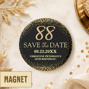 Schwarzes Gold-Glitter 88. Geburtstag Save-the-Dat Magnet