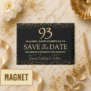 Schwarzes Gold-Glitter 93. Geburtstag Save-the-Dat Magnet
