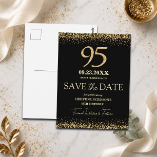 Schwarzes Gold Glitter 95. Geburtstag Save the Dat Postkarte