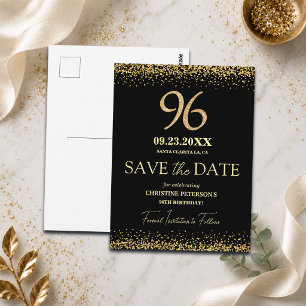Schwarzes Gold Glitter 96. Geburtstag Save the Dat Postkarte