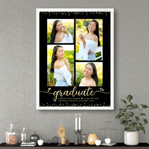 Schwarzes Gold-Glitter-Abschluss-4-Foto-Script-Her Poster