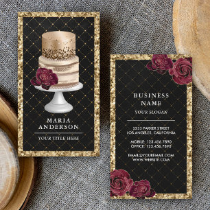 Schwarzes Gold Glitter Blumen Kuchen Gebäck Kondit Visitenkarte