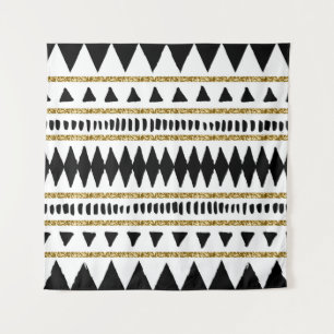Schwarzes Gold-Glitter-Ethno-Muster Wandteppich
