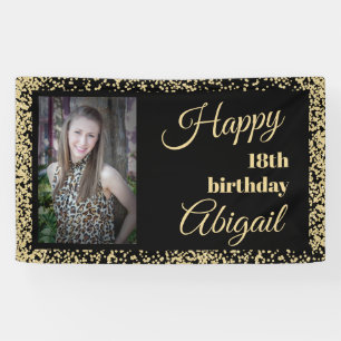 Schwarzes Gold-Glitter-Foto zum 18. Geburtstag Banner