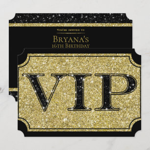 Schwarzes & Gold Glitter Glam VIP Party Event Tick Einladung