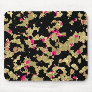 Schwarzes Gold Glitter Hellrosa Abstrakt Abblätter Mousepad