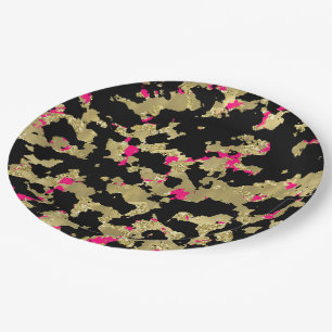 Schwarzes Gold Glitter Hot Pink Abstrakte Schälend Pappteller