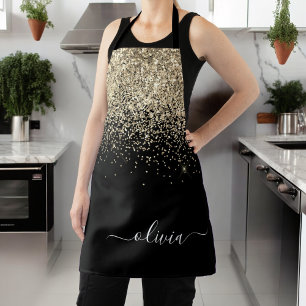 Schwarzes Gold Glitter Mädchen Monogramm Name Schürze