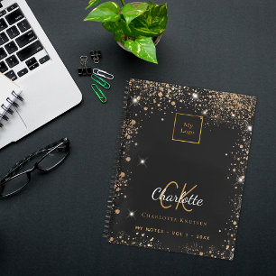 Schwarzes Gold-Glitter modernes Geschäftslogo Notizbuch