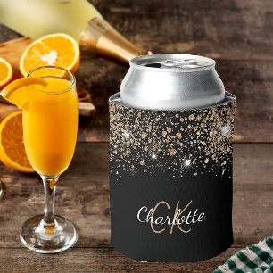 Schwarzes Gold Glitter Monogramm Name chic Schimme Dosenkühler