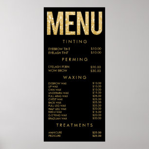 Schwarzes & Gold Glitter Salon Menü Wandposter Poster