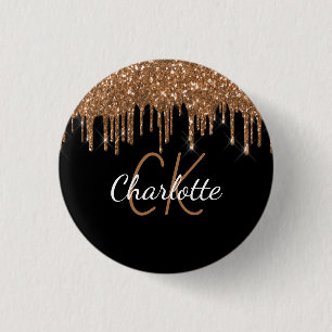 Schwarzes Gold-Glitter-Tropfen individuelles Monog Button