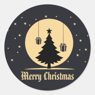Schwarzes Gold Glitter Weihnachtsbaum Urlaub Runder Aufkleber