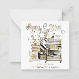 Schwarzes Gold Glitzer Script glücklich Neues Jahr Mitteilungskarte