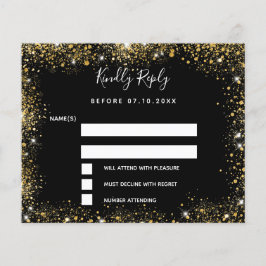 Schwarzes Gold Glitzern Hochzeit RSVP