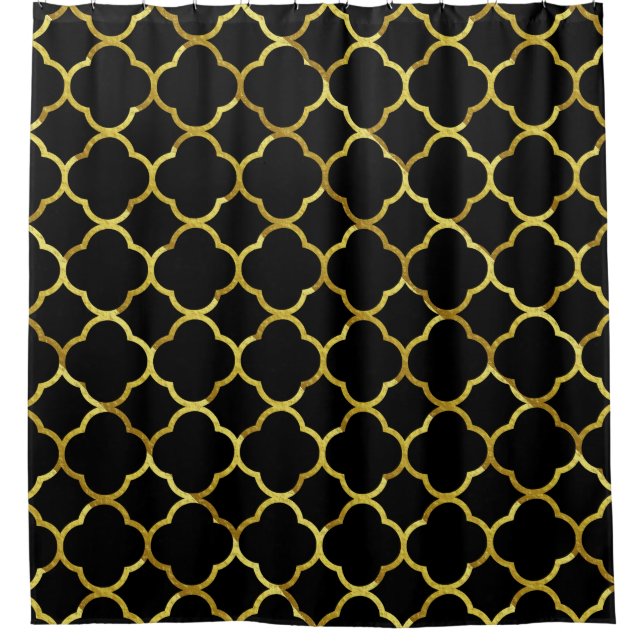 Schwarzes Gold Golden Quatrefolie Muster Elegant C Duschvorhang (Vorderseite)