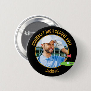Schwarzes Gold Golfer Foto High School Golfteam Button