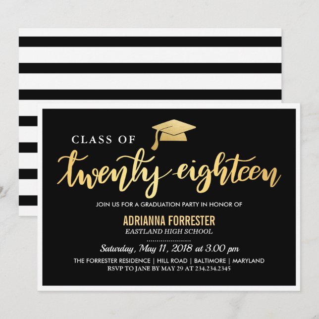 Schwarzes Gold| Graduate Class of 2018 Script Einladung (Vorne/Hinten)