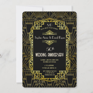 Schwarzes Gold Great Gatsby 50. Hochzeitstag Einladung