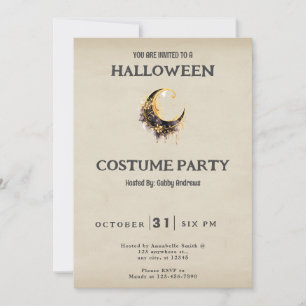 Schwarzes Gold-Halbmond-Vintage-Halloween-Kostüm Einladung