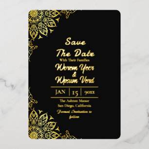 Schwarzes Gold Halloween Hochzeit Save the Date Folieneinladung