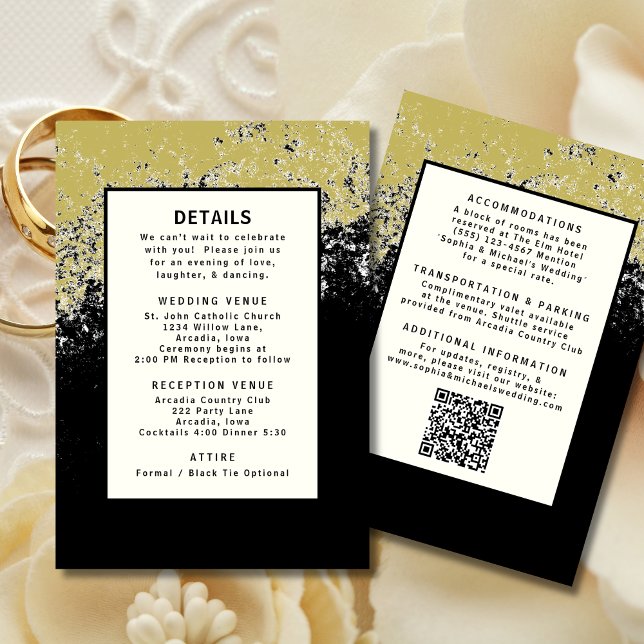 Schwarzes Gold-Hochzeitsdetails Vorlage QR-Code (Von Creator hochgeladen)
