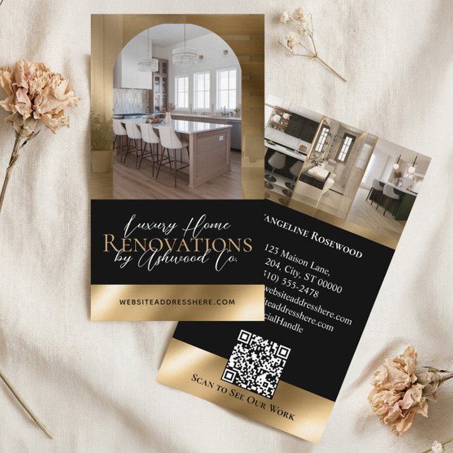 Schwarzes Gold Home Renovierungsunternehmen Arch F Visitenkarte (Black Gold Home Renovation Contractor Arch Photo Business Card)