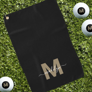 Schwarzes Gold Initial Name Monogramm Golfhandtuch