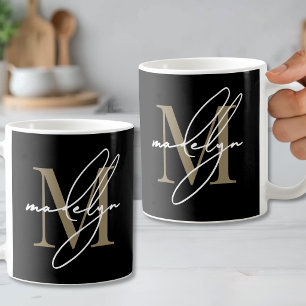 Schwarzes Gold Initial Name Monogramm Kaffeetasse