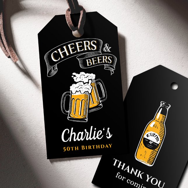 Schwarzes Gold jubeln und Biere jeden Alters Gebur Geschenkanhänger (Black Gold Cheers And Beers Any Age Birthday Gift Tags)