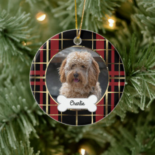 Schwarzes Gold Kariertes Puppy-Hund-Foto Keramik Ornament