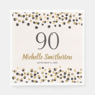 Schwarzes Gold Konfetti Glitter 90. Geburtstag Serviette