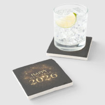 Schwarzes Gold-Konfetti-Neujahrs-Untersetzer-Set