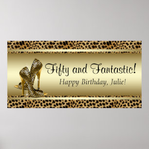 Schwarzes Gold-Leopard-Geburtstagsbanner Poster