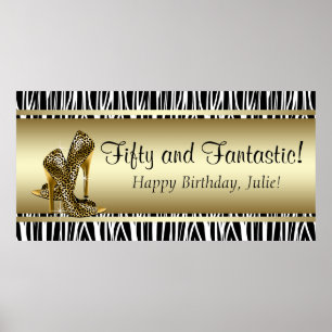 Schwarzes Gold Leopard und Zebra Geburtstagsfeier Poster